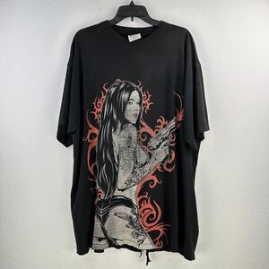 Tattoo Pin Up Girl Tshirt Mens 3XL Black Red Grunge Streetwear‎ Y2K Mall Goth